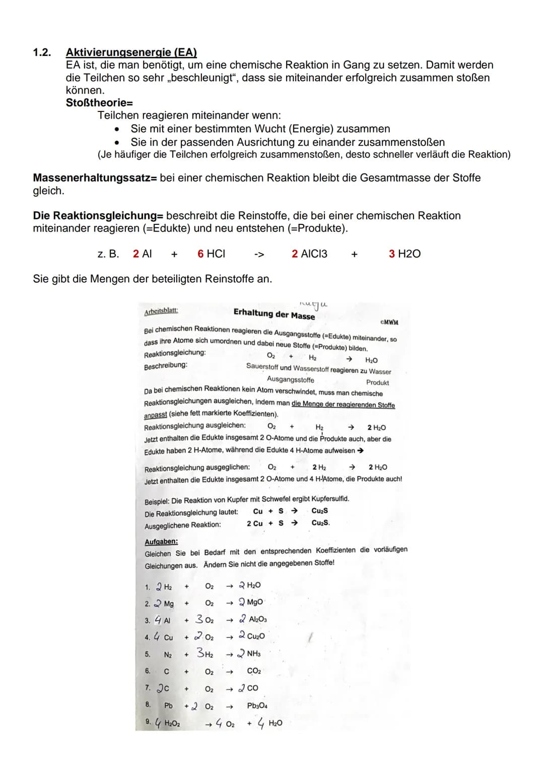 II. Die chemische Reaktion
Chemische Reaktionen sind Vorgänge, bei denen Teilchen der Ausgangsstoffe sich umgruppieren
zu anderen Stoffen, d