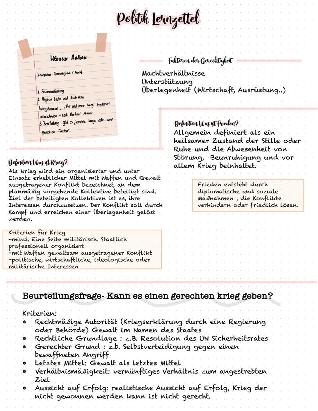 Lernzettel Kriegsformen/ alte & neue Kriege 