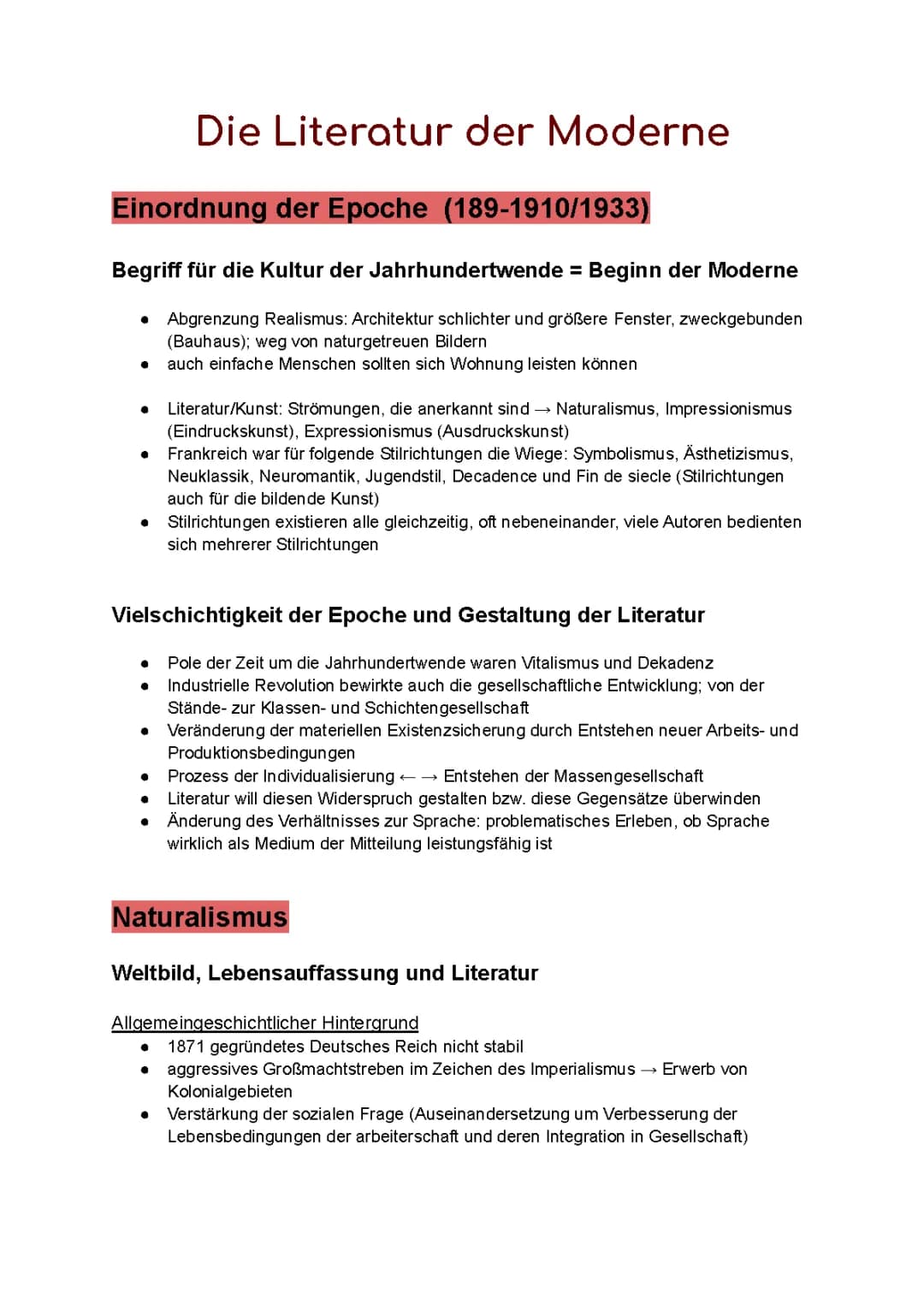 Die Literatur der Moderne