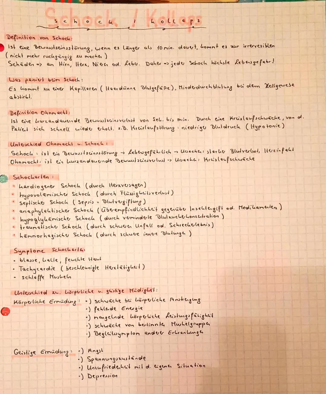 Schock / Kollers
Definition von Schock:
1st eine Bewusstseinsstörung, wenn es länger als 10 min. dovert, hommt es zur irrervesiblen
(nicht m