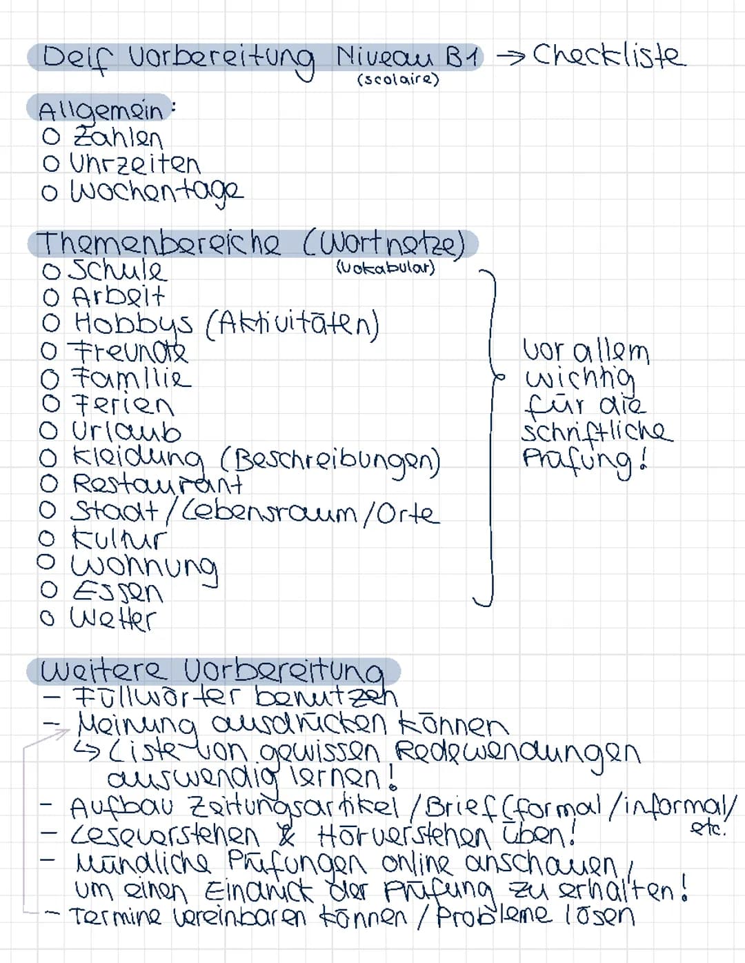 Checkliste Delf B1 (Vorbereitung)