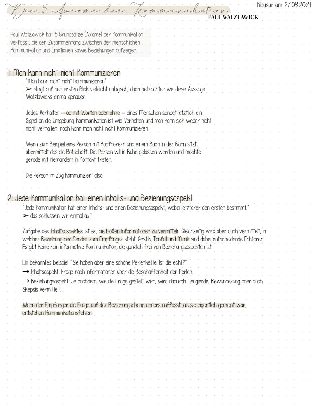 Die 5.
Paul Watzlawick hat 5 Grundsätze (Axiome) der Kommunikation
verfasst, die den Zusammenhang zwischen der menschlichen
Kommunikation un