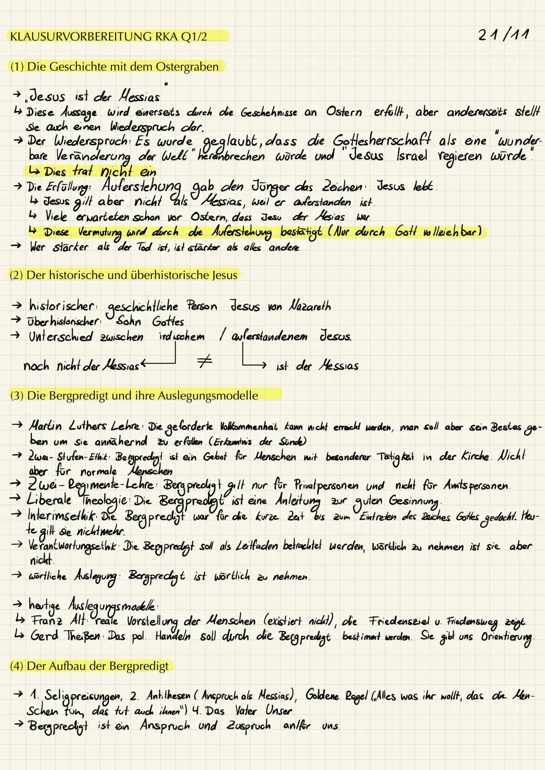 KLAUSURVORBEREITUNG RKA Q1/2
(1) Die Geschichte mit dem Ostergraben
→ Jesus ist der Messias
↳ Diese Aussage wird einerseits durch die Gesche