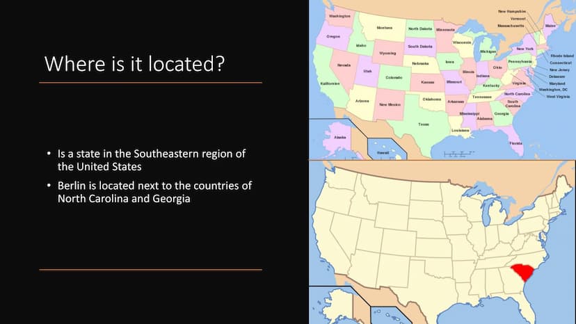 AUR
South Carolina
By Elisabeth, Sarah, Marie and Luisa Table of content
Where is it located?
How big is it?
Population
When did it become a