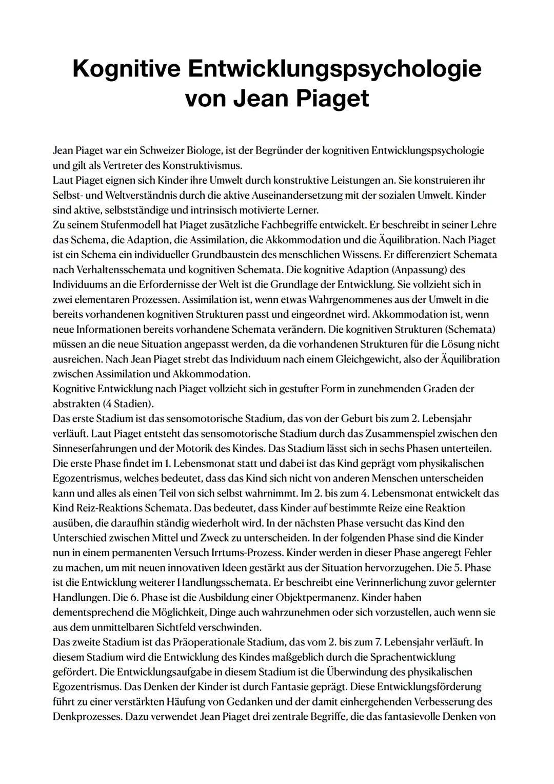 Kognitive Entwicklungspsychologie
von Jean Piaget
Jean Piaget war ein Schweizer Biologe, ist der Begründer der kognitiven Entwicklungspsycho