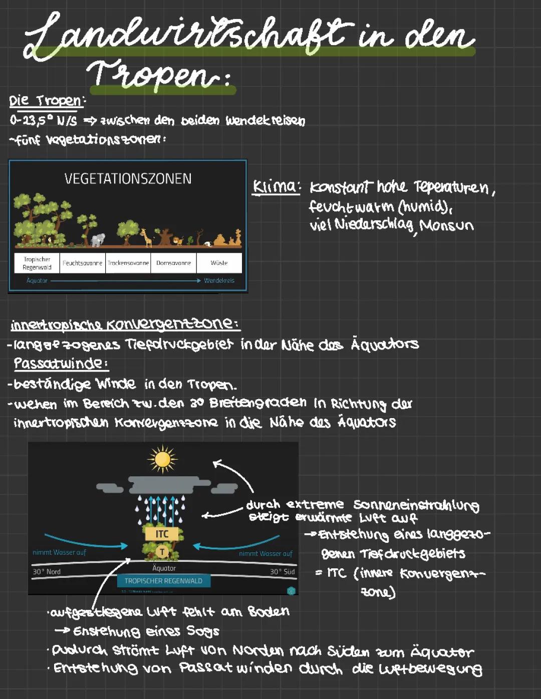 Lernzettel, Zusammenfassung Landwirtschaft in den Tropen und Klausuraufbau