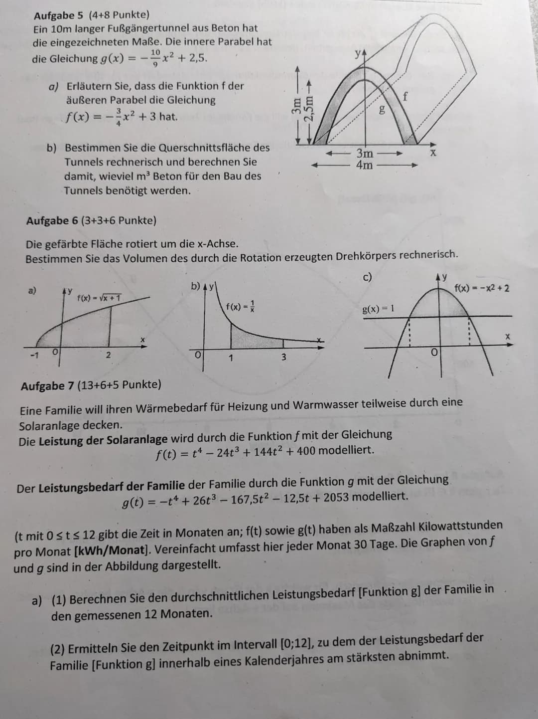 Erster Tell!
Aufgabe 1 (3+3 Punkte)
a) Geben Sie jeweils eine Stammfunktion F zur gegebenen Funktion f an.
a. f(x) = 2x³-4x² + 5+ sin(x)
b. 