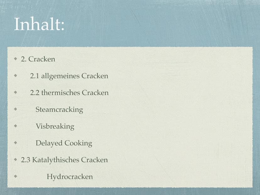 Raffination und Cracken von
Erdöl
Röhren-
ofen
Rohol
Atmosphärische
Destillation
Dampf
TT
Dampf
Glockenböden
400 °C
TT
Fraktionen, Siedebere