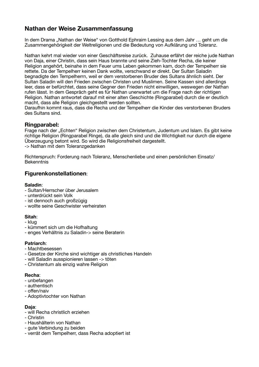 # Nathan der Weise Zusammenfassung

In dem Drama „Nathan der Weise" von Gotthold Ephraim Lessing aus dem Jahr ... geht um die
Zusammengehöri