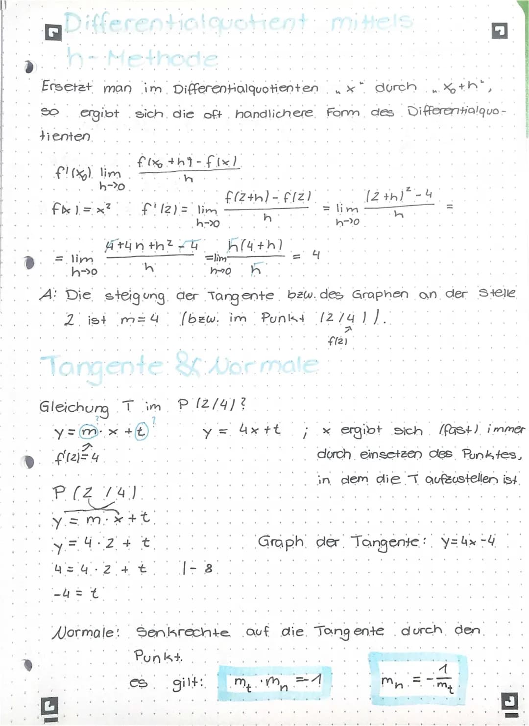 h-Methode, Tangente und Normale 