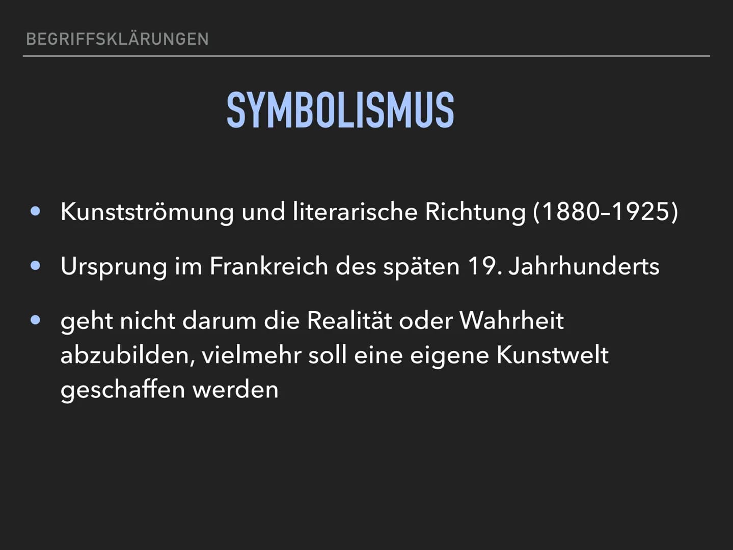 NATURALISMUS UND
SYMBOLISMUS GLIEDERUNG
I. Geschichtlicher Hintergrund
II. Weltbild der Menschen
III. Begriffsklärungen
IV. Merkmale/Motive 