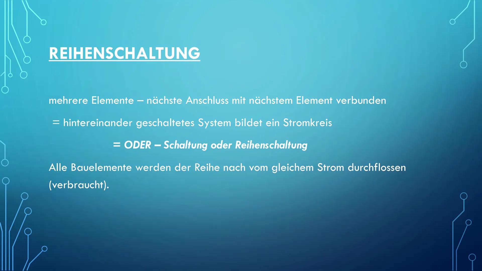 VERSCHIEDENE SCHALTUNGEN
Warnung vor
elektrischer
Spannung INHALT
1. Parallelschaltung
2. Reihenschaltung
3. Merksätze
4. Sicherheitsschalte