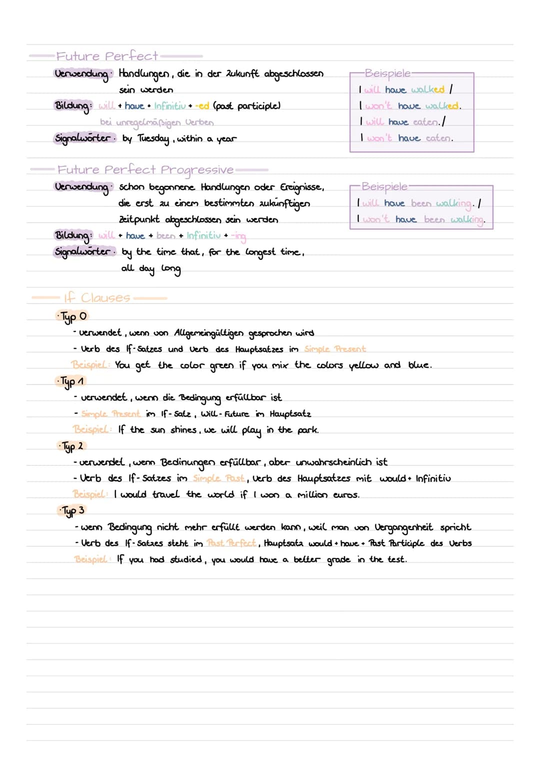 Zeitformen - ENGLISCH
-Simple Present:
Verwendung. Gewohnheiten; regelmäßige Handlungen;
allgemeine Aussagen, Zustände, Anweisungen
Bildung: