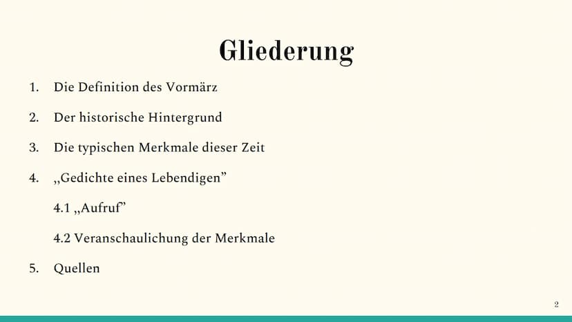 Der Vormärz im Überblick
(1815-1848)
Von Ilayda
1 1. Die Definition des Vormärz
Der historische Hintergrund
3. Die typischen Merkmale dieser