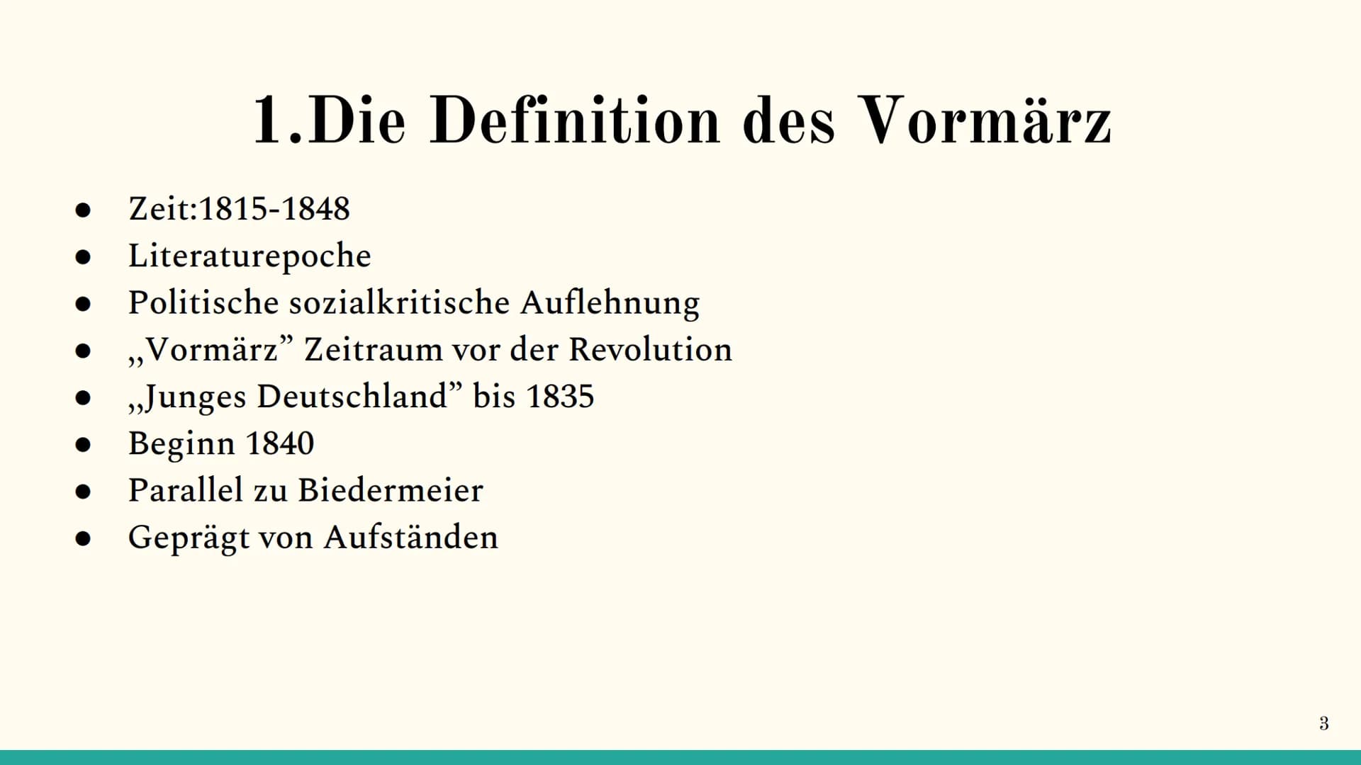 Der Vormärz im Überblick
(1815-1848)
Von Ilayda
1 1. Die Definition des Vormärz
Der historische Hintergrund
3. Die typischen Merkmale dieser