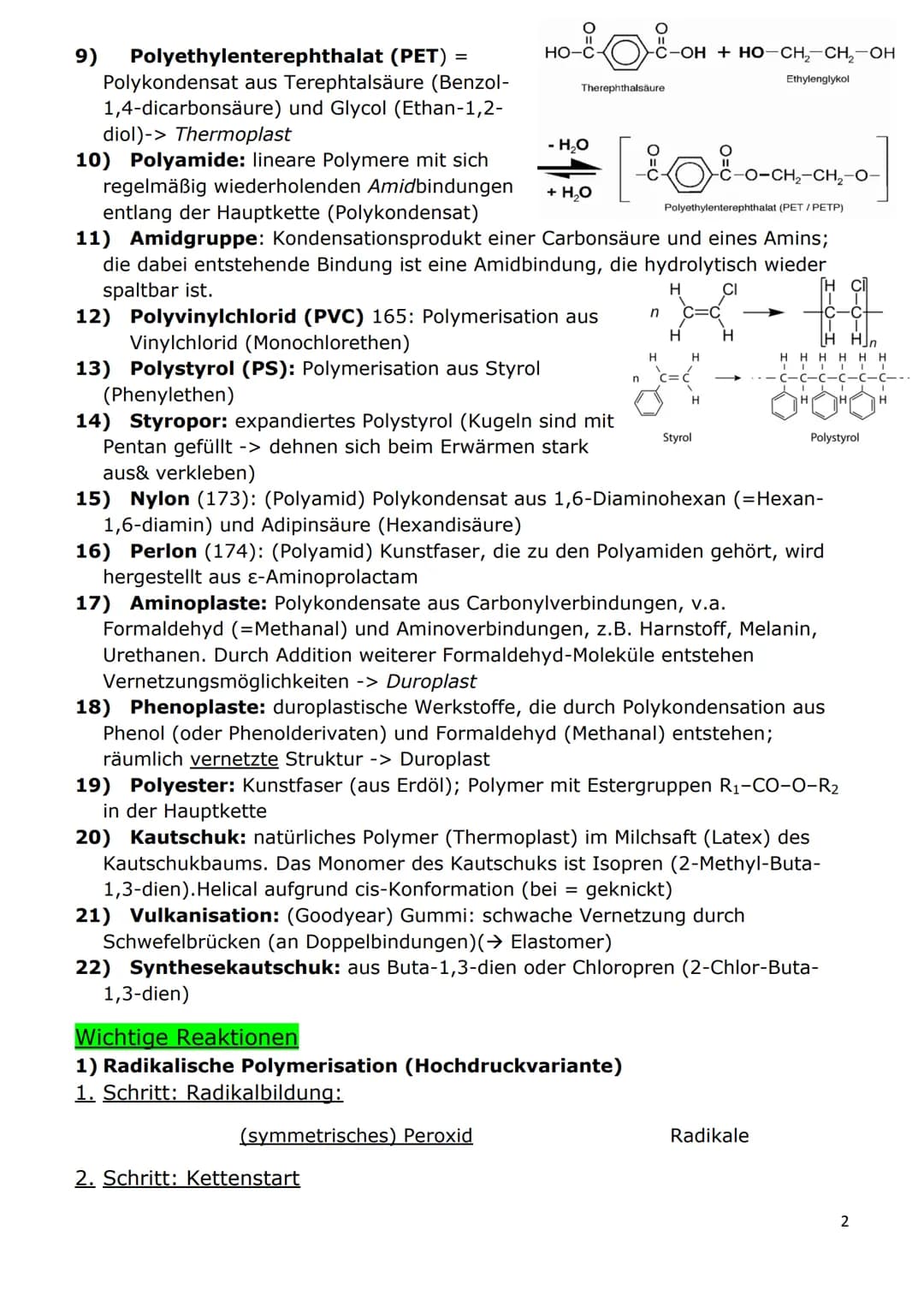 Kunststoffe
Wichtige Fachbegriffe
1) Kunststoffe = organische Werkstoffe, die aus Makromolekülen aufgebaut sind
und halbsynthetisch (aus mak