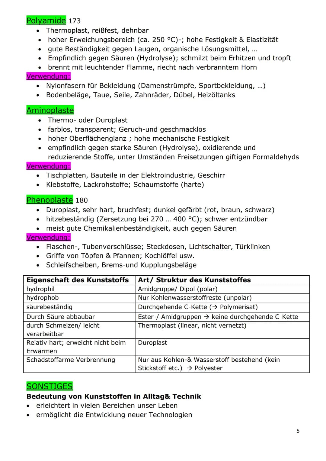Kunststoffe
Wichtige Fachbegriffe
1) Kunststoffe = organische Werkstoffe, die aus Makromolekülen aufgebaut sind
und halbsynthetisch (aus mak