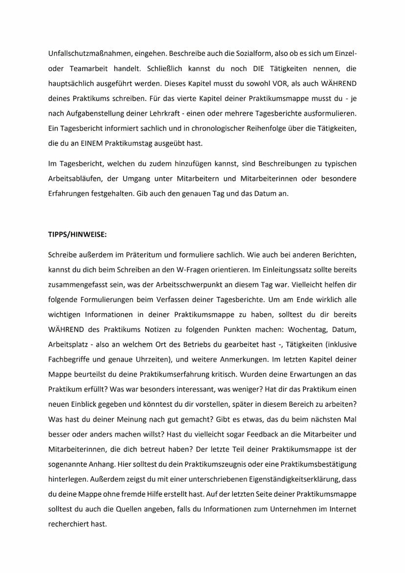 In einer Praktikumsmappe werden die Erfahrungen, die du während deines Praktikums
gesammelt hast, festgehalten. Umso eine Mappe zu erstellen