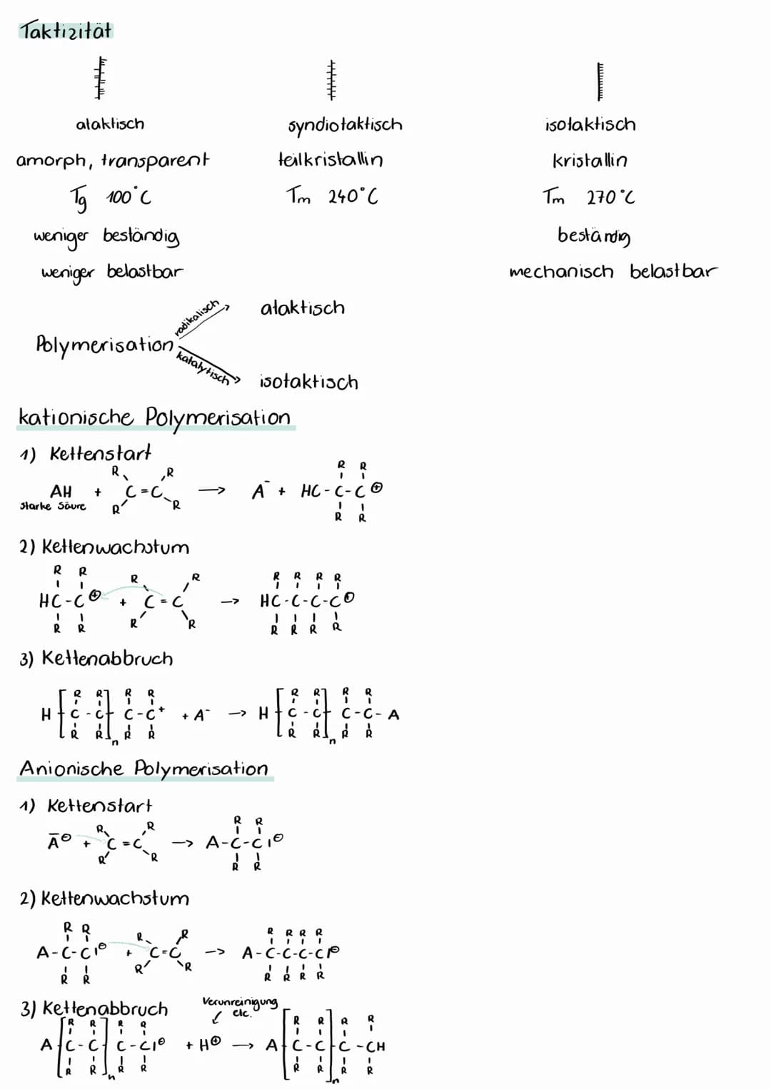 Polymerisation
Bei der Polymerisation reagieren ungesätte Monomere, die nur C-Atome
in der Grundkette haben zu thermoplastische Polymerisate