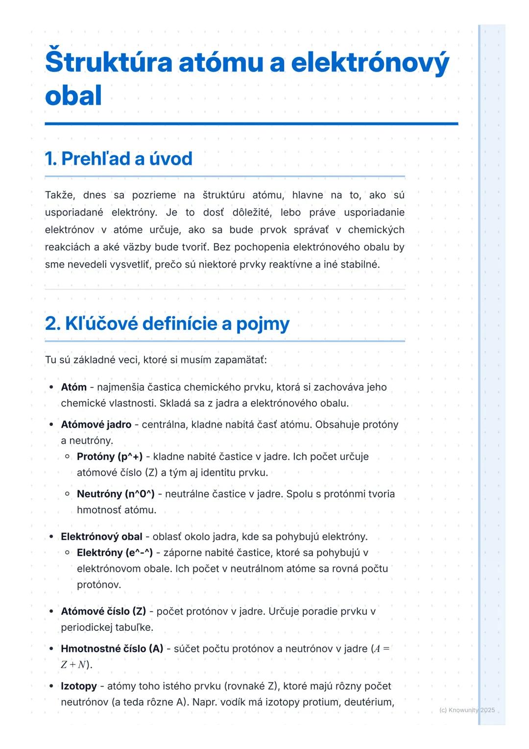 # Štruktúra atómu a elektrónový
obal

1. Prehľad a úvod

Takže, dnes sa pozrieme na štruktúru atómu, hlavne na to, ako sú
usporiadané elektr