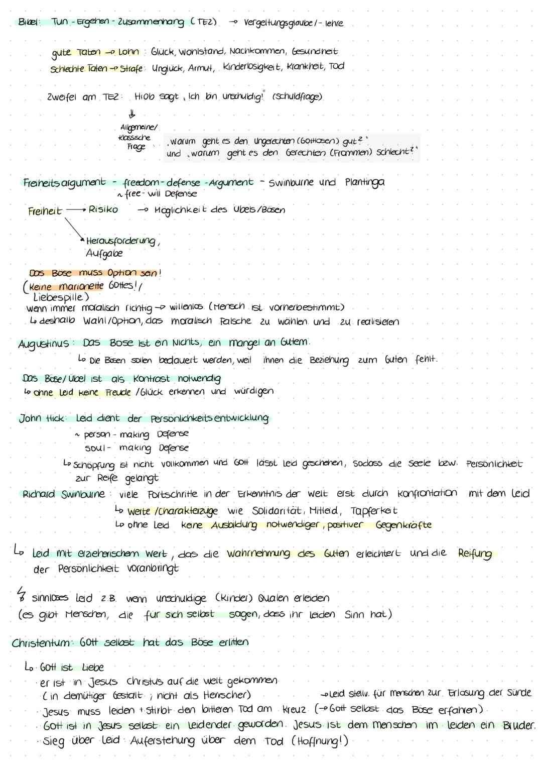 Theodizee
Problem: Frage nach Gottes Gerechtigkeit angesichts des Leid
theos = Gott
dike = Gerechtigkeit
Frage: Wenn Gott a) gut und b) allm