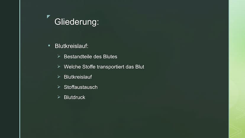 Biologie:
Blutkreislauf ■
Gliederung:
Blutkreislauf:
Bestandteile des Blutes
> Welche Stoffe transportiert das Blut
Blutkreislauf
Stoffausta
