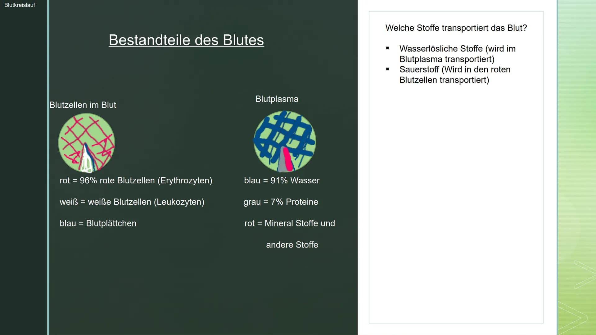 Biologie:
Blutkreislauf ■
Gliederung:
Blutkreislauf:
Bestandteile des Blutes
> Welche Stoffe transportiert das Blut
Blutkreislauf
Stoffausta