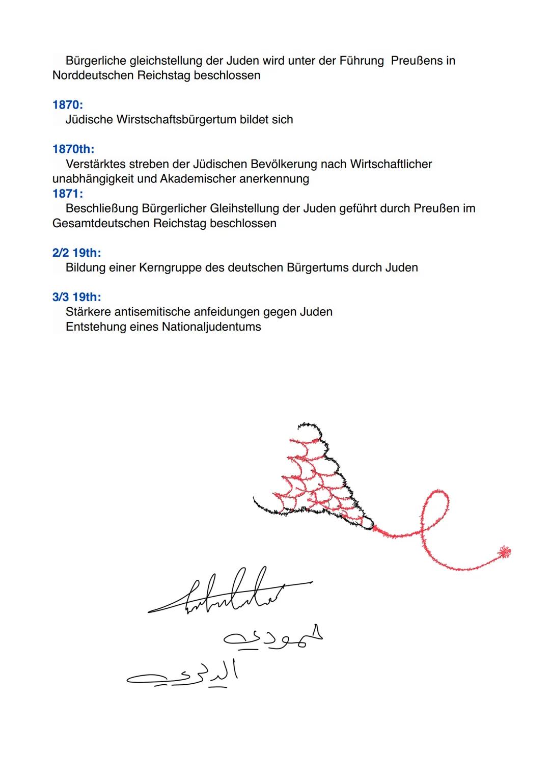 2. Arbeiten Sie die Entwicklung die Emanzipation der Juden und die im Text beschriebenen
Ursachen für den Antisemitismus im Dt heraus und no