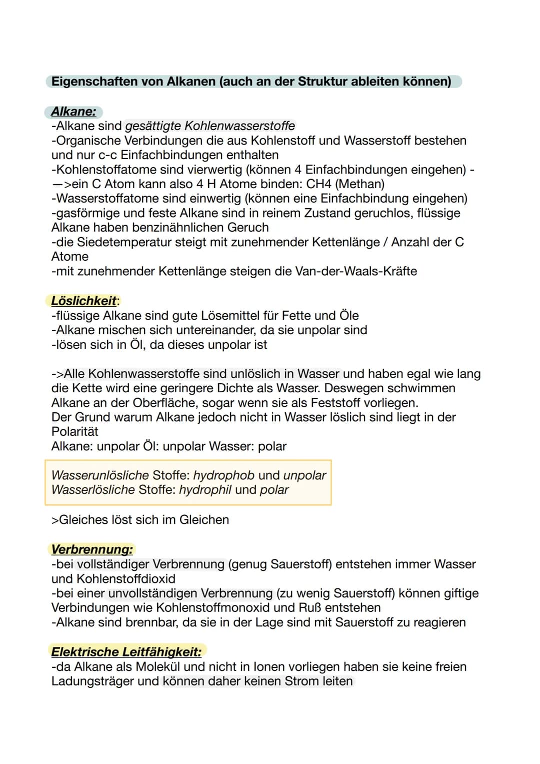 Eigenschaften von Alkanen (auch an der Struktur ableiten können)
Alkane:
-Alkane sind gesättigte Kohlenwasserstoffe
-Organische Verbindungen