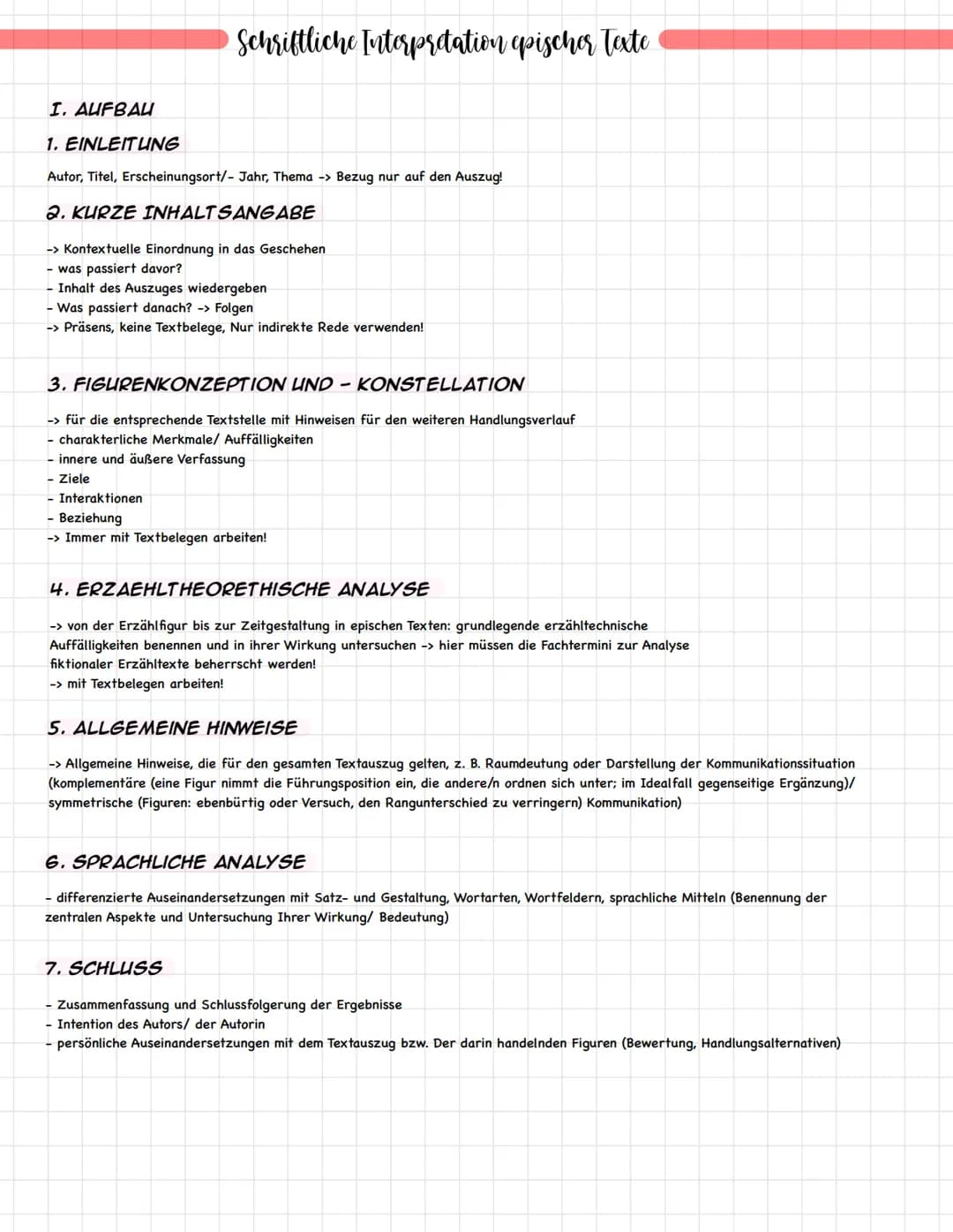 Schriftliche Interpretation epischer Texte
I. AUFBAU
1. EINLEITUNG
Autor, Titel, Erscheinungsort/- Jahr, Thema -> Bezug nur auf den Auszug!
