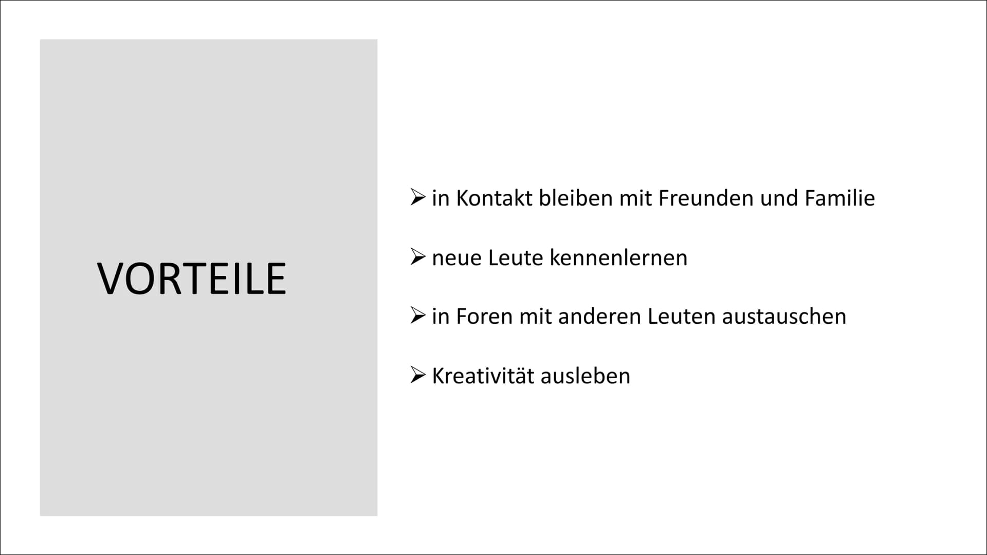 SOZIALE MEDIEN GLIEDERUNG
Definition
➤ Entwicklung
Arten von Sozialen Medien
➤ Meist genutzte Social Media Plattformen
➤ Vorteile
Gefahren
►