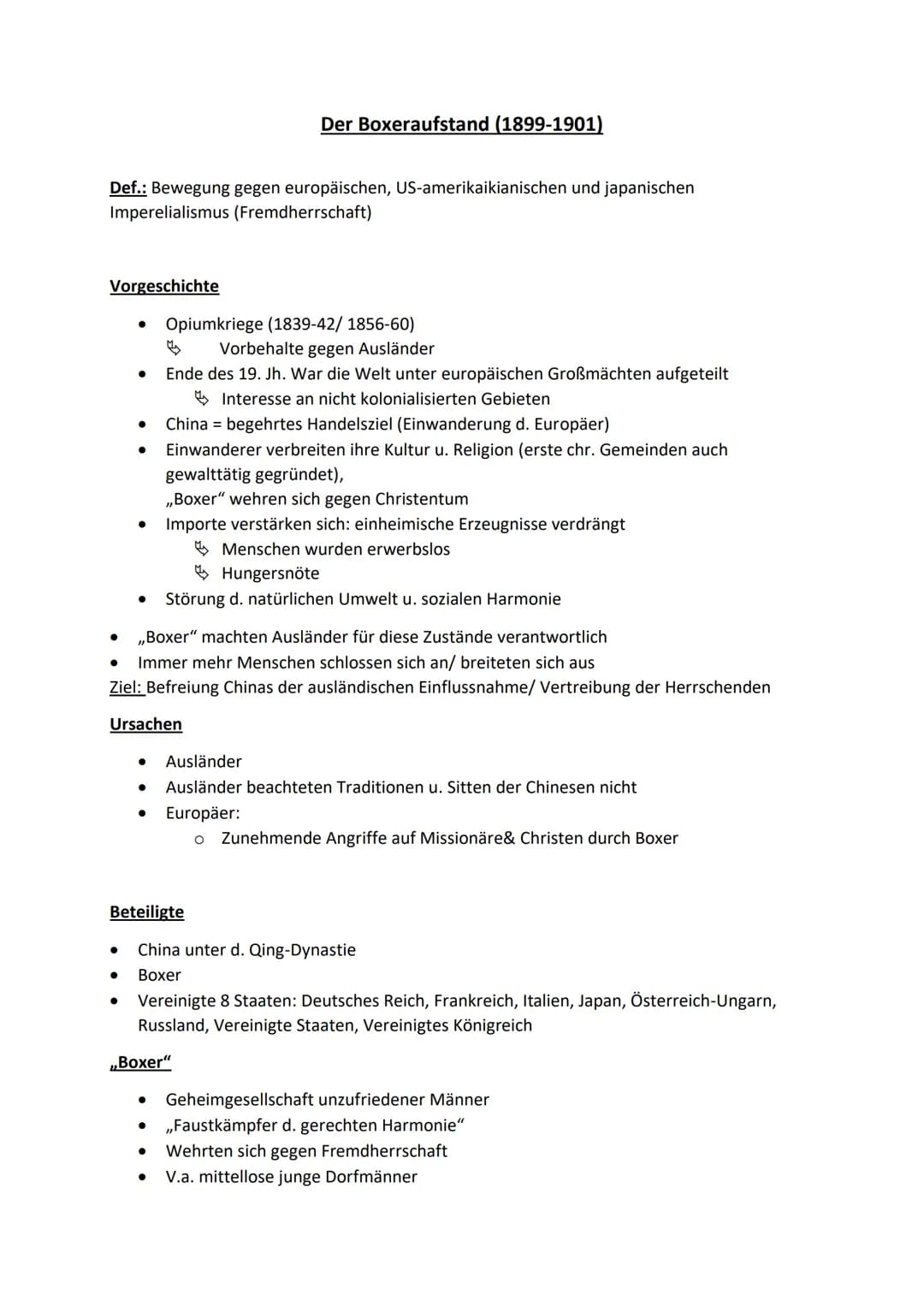 Def.: Bewegung gegen europäischen, US-amerikaikianischen und japanischen
Imperelialismus (Fremdherrschaft)
Vorgeschichte
●
● Opiumkriege (18