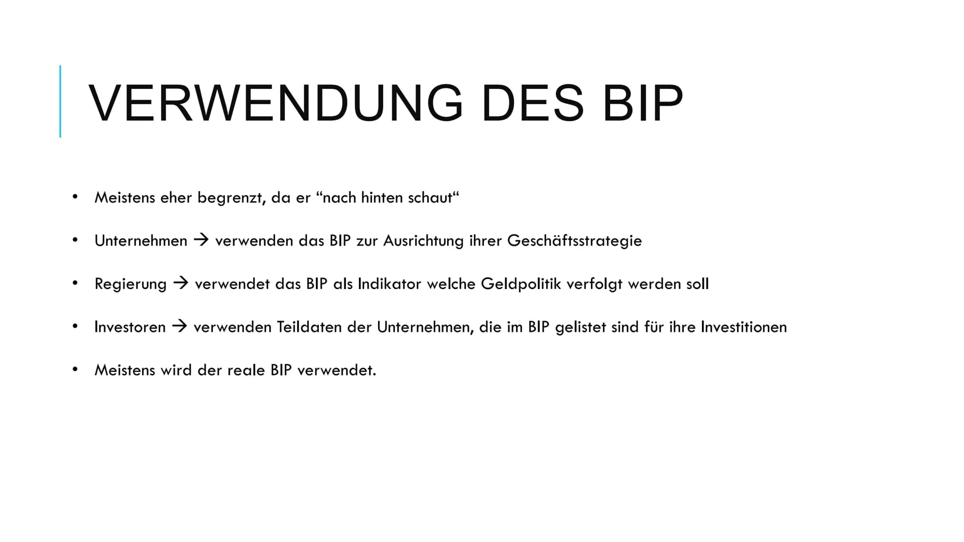 
<h2 id="wasistbip">Was ist BIP?</h2>
<p>Das Bruttoinlandsprodukt (BIP) ist der gesamte Geld- oder Marktwert aller fertigen Waren und Dienst