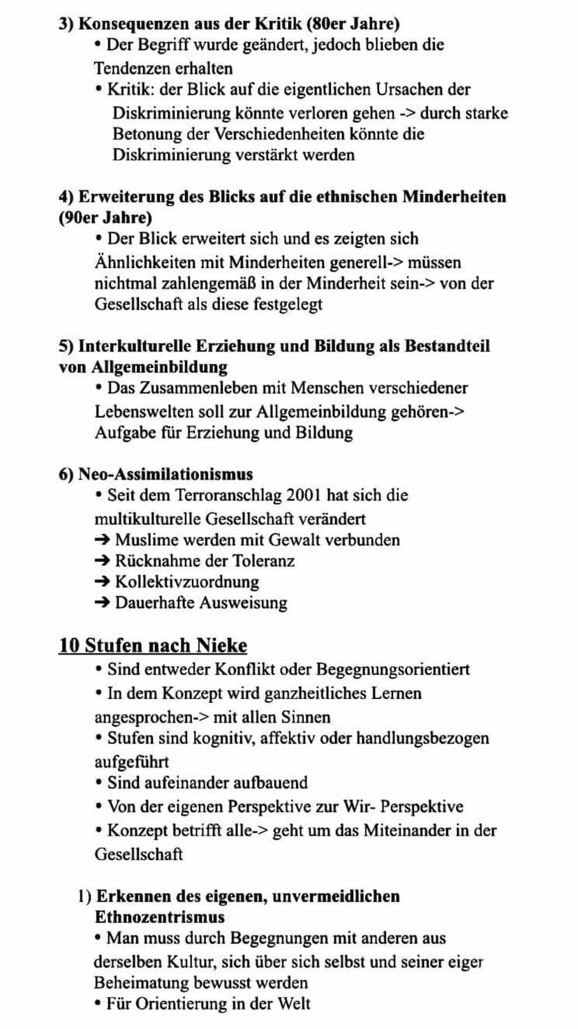 Konzept interkultureller Erziehung und
Bildung nach Nieke
6 Phasen der Konzeptentwicklung interkultureller
Bildung
1) Gastarbeiterkinder an 