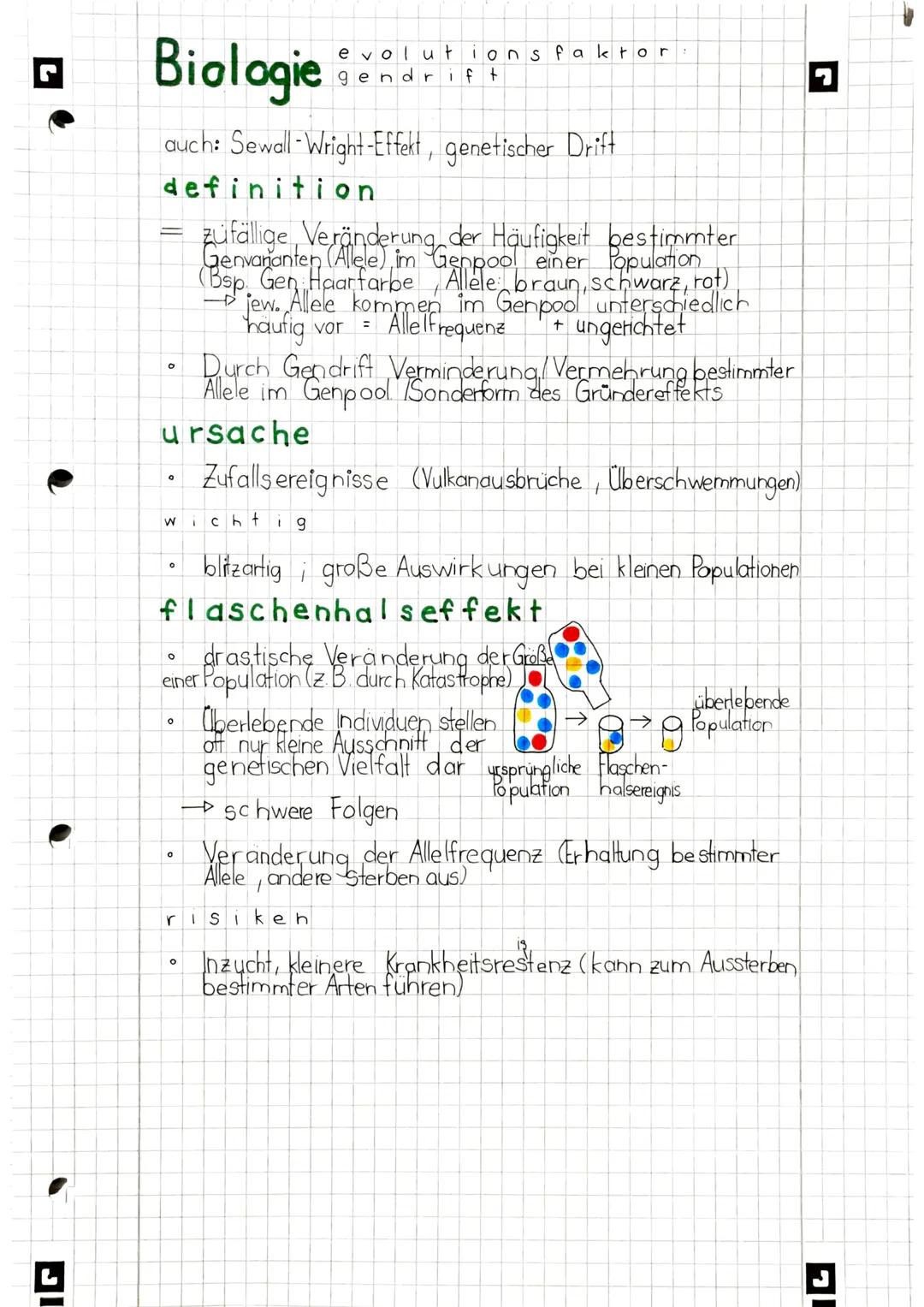 r
# Biologie

## evolutions faktor
## gendrift

auch: Sewall Wright-Effekt, genetischer Drift

### definition

= züfällige, Veränderung der 