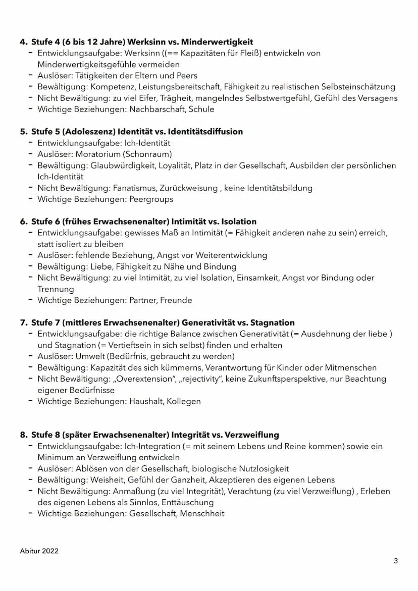 1. Entwicklung, Sozialisation und Erziehung in der Kindheit
A. Phychosoziale Entwicklung im Kindesalter nach Erikson
B. Kognitive Entwicklun