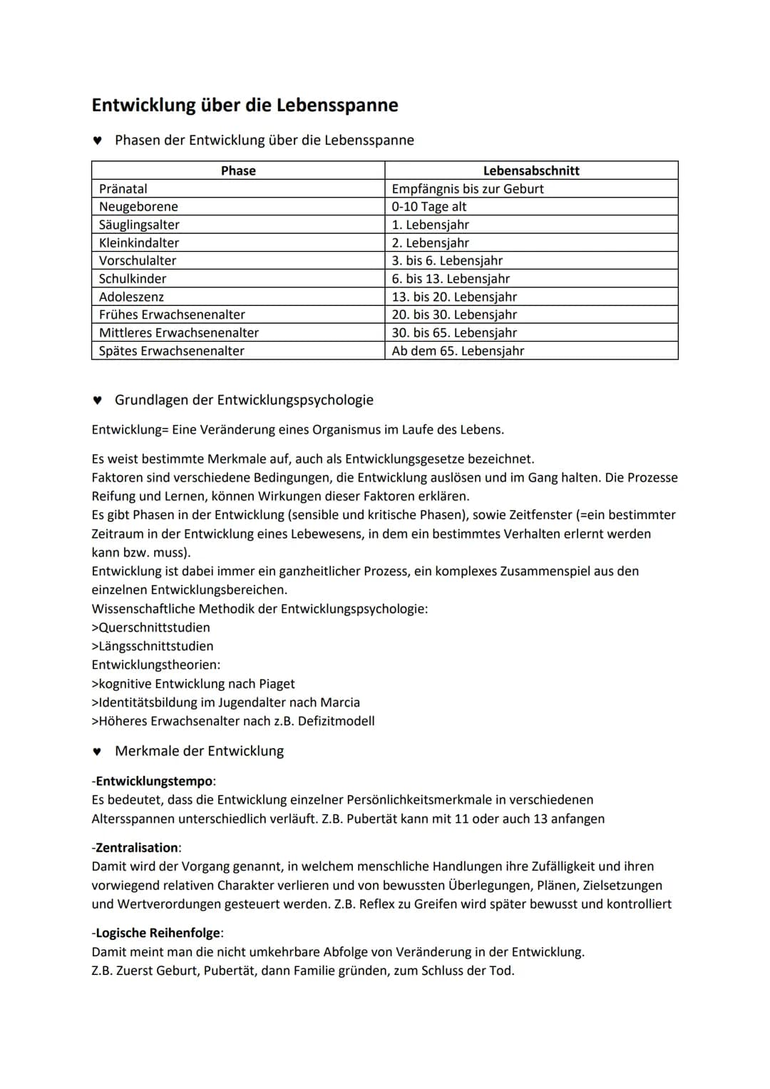 Entwicklung über die Lebensspanne
Phasen der Entwicklung über die Lebensspanne
Pränatal
Neugeborene
Säuglingsalter
Kleinkindalter
Vorschulal