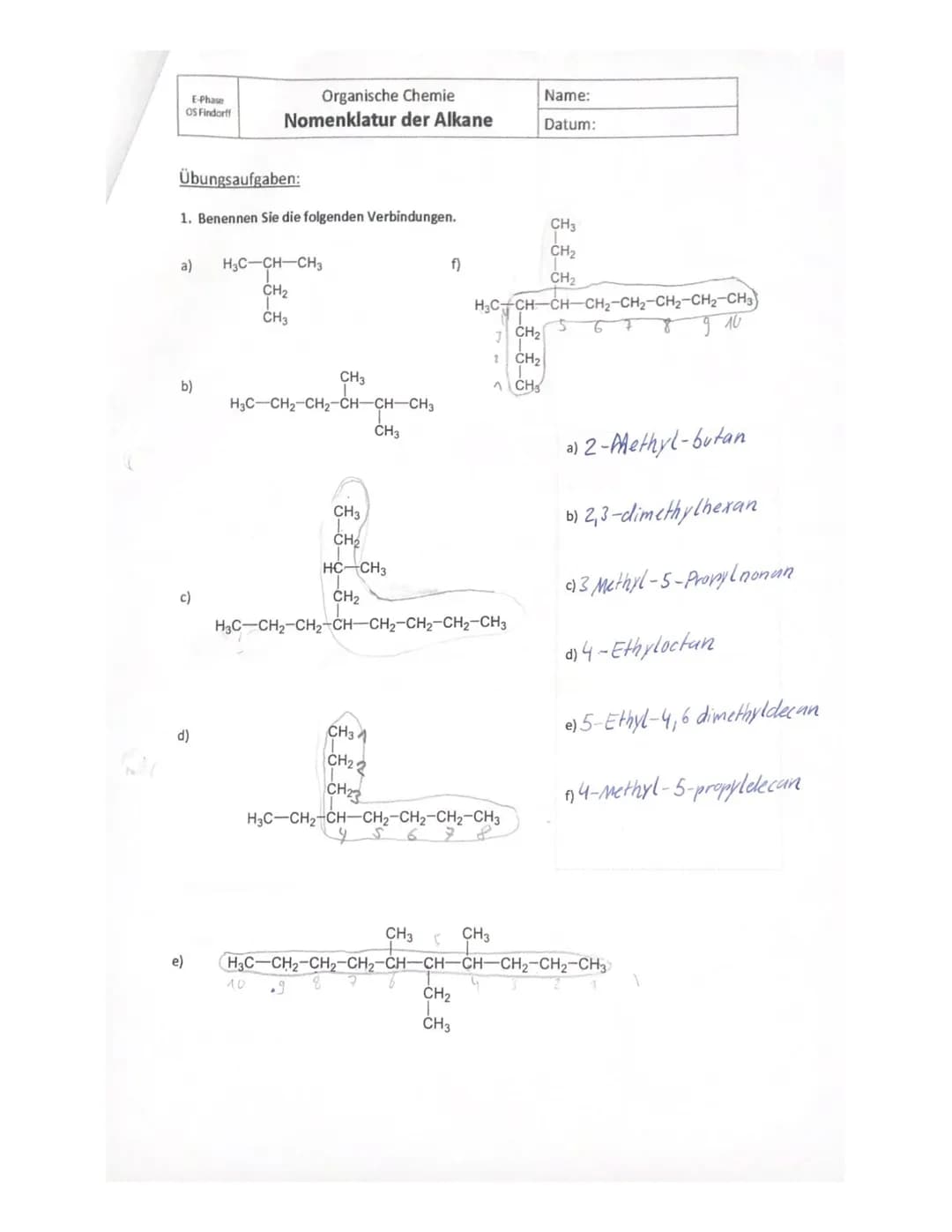 E-Phase
OS Findorff
2. Zeichnen Sie die folgenden Verbindungen.
g) 3-Ethyl-2,4-dimethylheptan
CH3
CH₂-CH-CH-CH-CH-CH
CH₂
1
CH3
Organische Ch