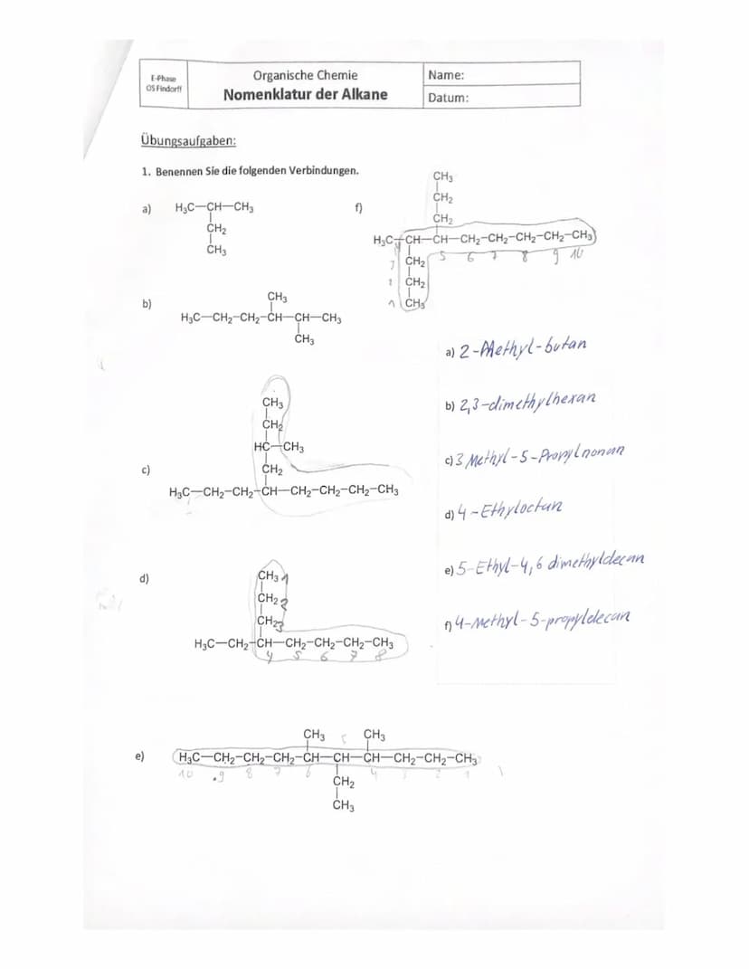 E-Phase
OS Findorff
2. Zeichnen Sie die folgenden Verbindungen.
g) 3-Ethyl-2,4-dimethylheptan
CH3
CH₂-CH-CH-CH-CH-CH
CH₂
1
CH3
Organische Ch
