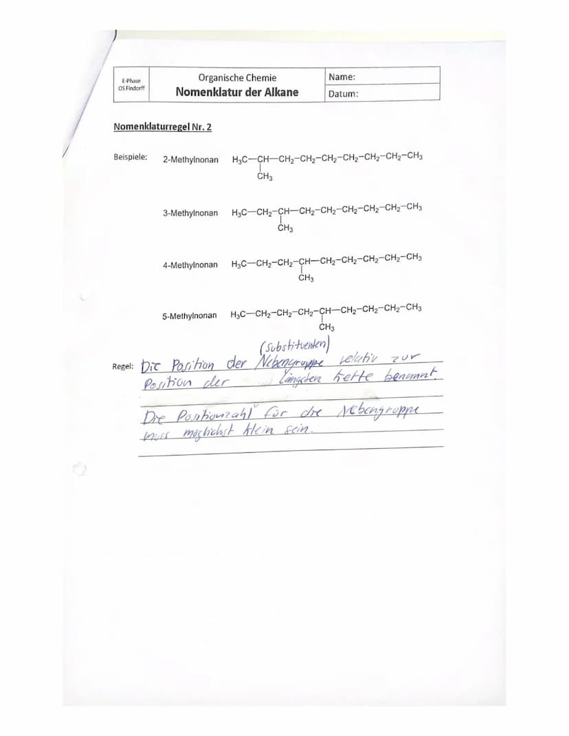 E-Phase
OS Findorff
2. Zeichnen Sie die folgenden Verbindungen.
g) 3-Ethyl-2,4-dimethylheptan
CH3
CH₂-CH-CH-CH-CH-CH
CH₂
1
CH3
Organische Ch
