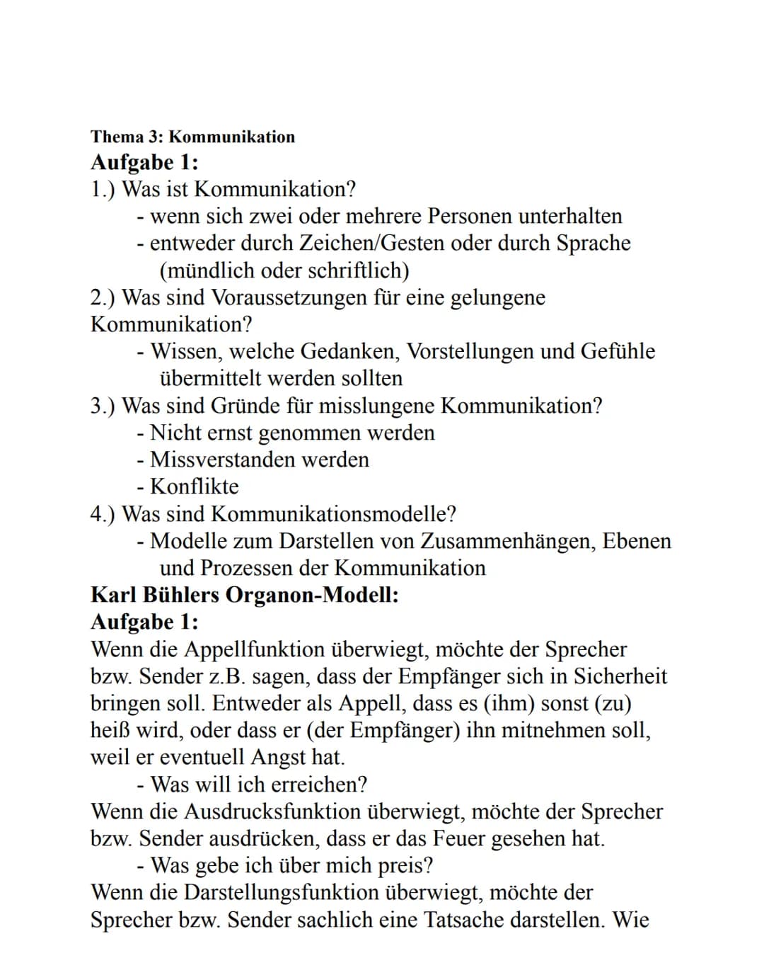 Thema 3: Kommunikation
Aufgabe 1:
1.) Was ist Kommunikation?
- wenn sich zwei oder mehrere Personen unterhalten
- entweder durch Zeichen/Ges