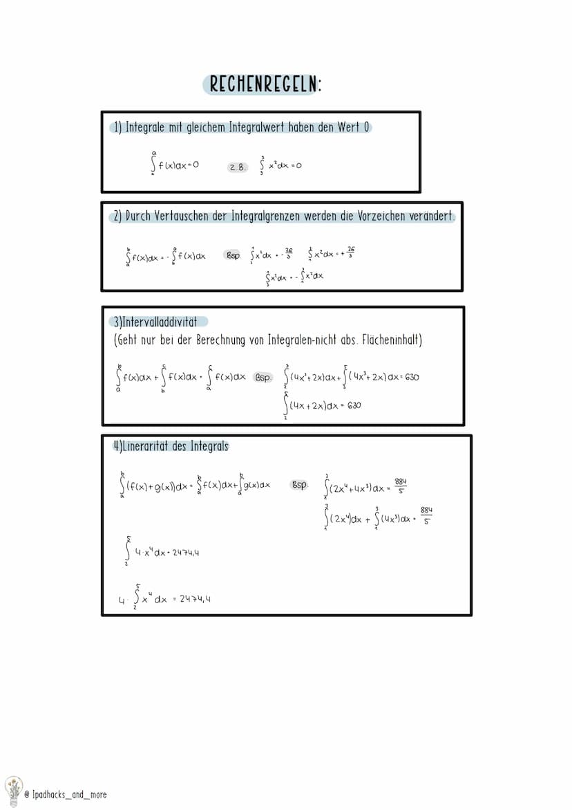 BERECHNUNG:
obere Grenze
[f(x) dx = [F(x)]
untere Grenze
Integralrechnung
= F(b)-F(a)
Potenzregel:
f(x)=x² mit ze Z\-1
1
F(x)=x²
z+1
Funktio