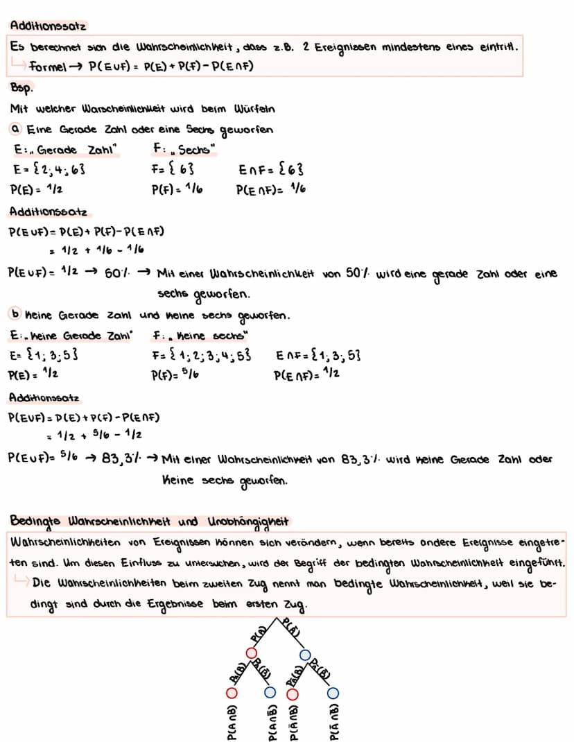 2 Die erste Kugel wird nach dem Ziehen nicht zurückgelegt. Weisen Sie nach:
P(EnF) # P(E). P(F)
E= {aa; ah}
P(E)= 3/5.2/4 + 3/5 2/4
3/10 + 3