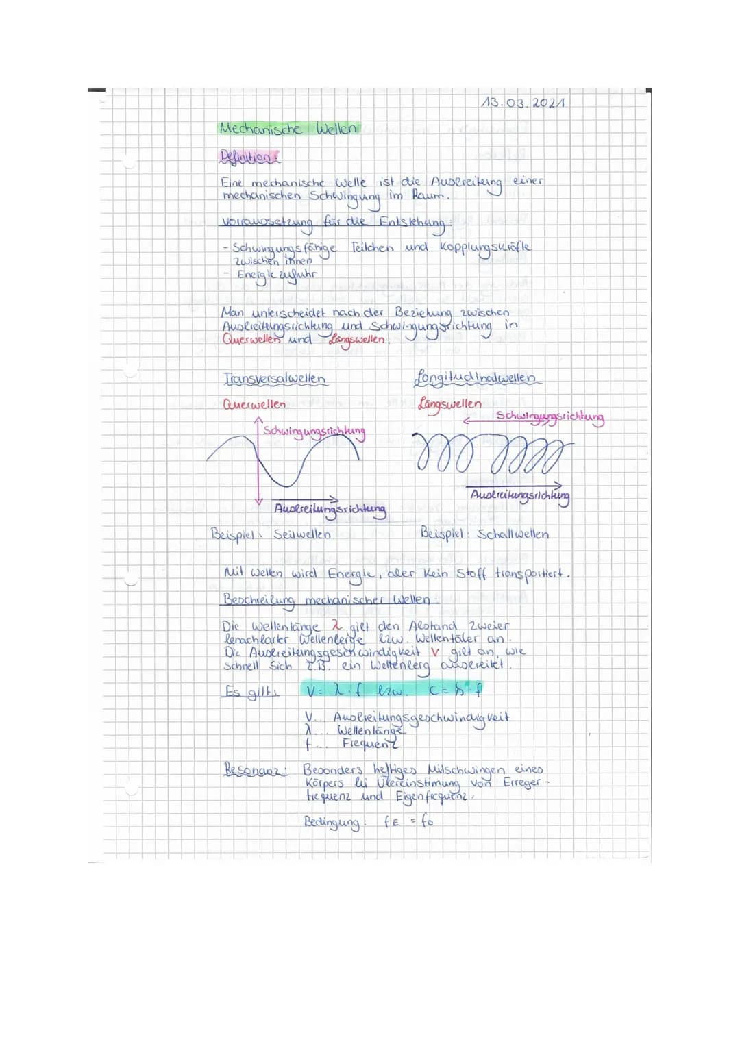 Mechanische Wellen.
Definition
Eine mechanische Welle ist die Ausereiteing einer
im Raum.
Schwingung
brraussetzung für die Entstehung
mechan