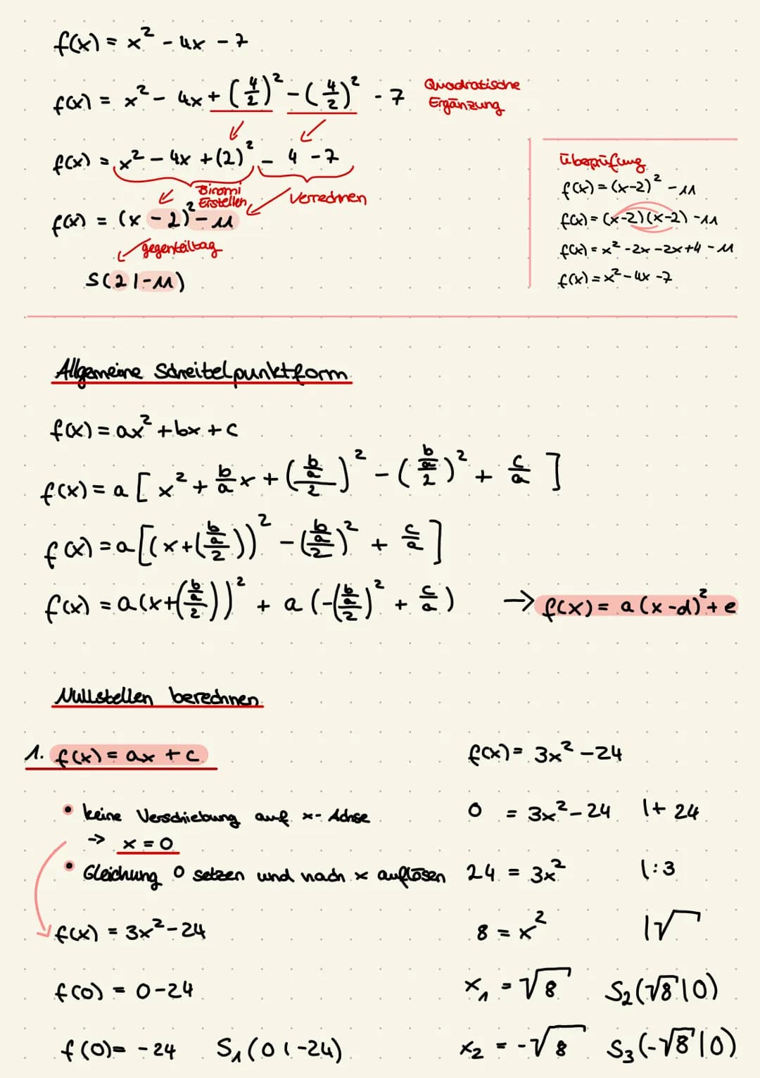 Quadratische Funktionen
Quadratische Funktionen haben immer ein x² und heißen auch Parabeln.
Normalform: f(x) = ax²³² +bx+c
a 0 => x² würde 