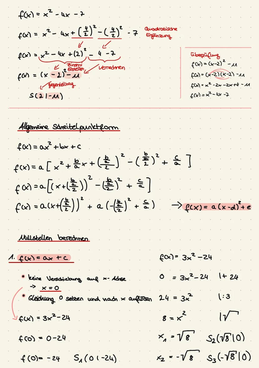 Quadratische Funktionen
Quadratische Funktionen haben immer ein x² und heißen auch Parabeln.
Normalform: f(x) = ax²³² +bx+c
a 0 => x² würde 