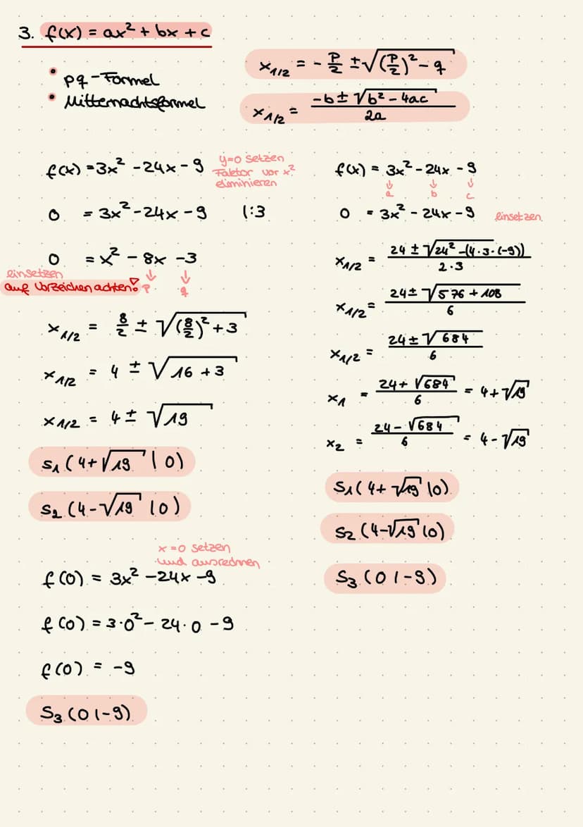 Quadratische Funktionen
Quadratische Funktionen haben immer ein x² und heißen auch Parabeln.
Normalform: f(x) = ax²³² +bx+c
a 0 => x² würde 