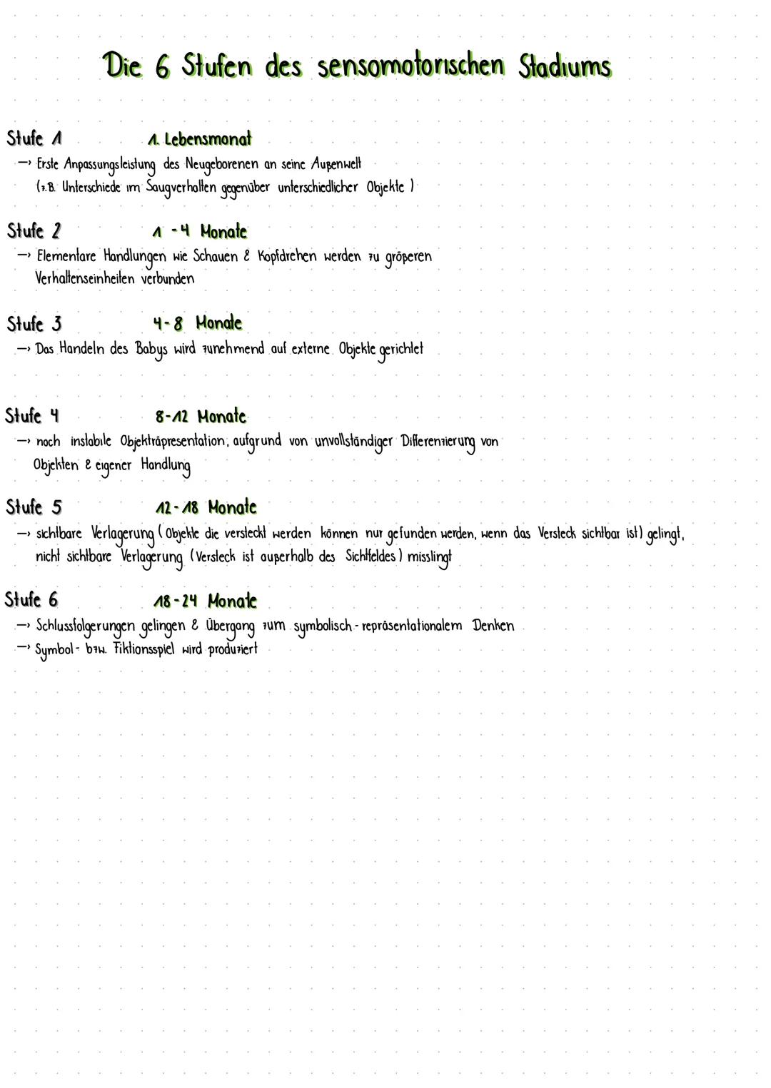 # 4 Stadien nach Jean Piaget

1 sensomotorisches Stadium
0-2 Jahre
→2 präoperationales Stadium
2-7 Jahre
→3 konkretoperationale Phase
7-12 J