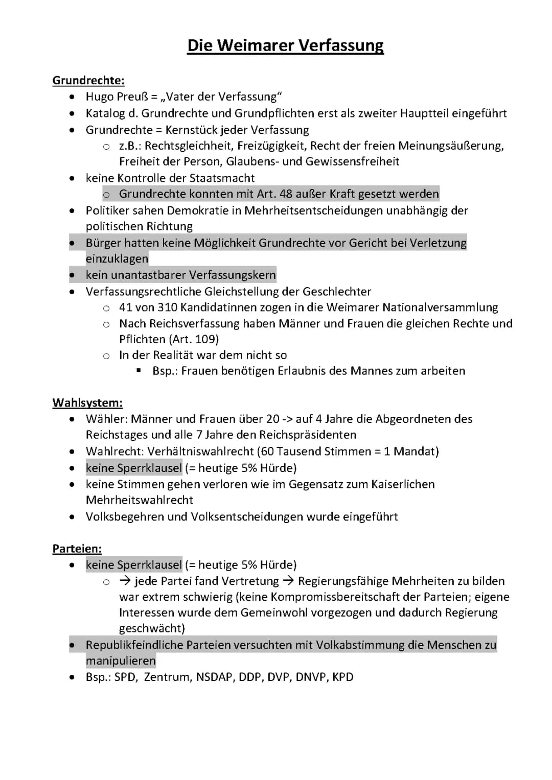 Die Weimarer Verfassung auf einen Blick