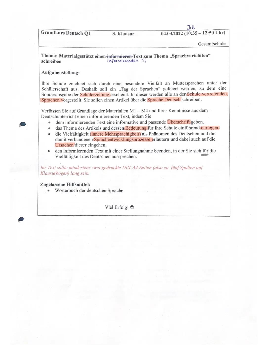 Deutsch GK QI
Name:
Inhaltliche Leistung
Aufgabe 1:
ΤΑ
1
2
3
4
Anforderungen
Die Schülerin/ der Schüler...
Klausur Nr. 3- Erwartungshorizont